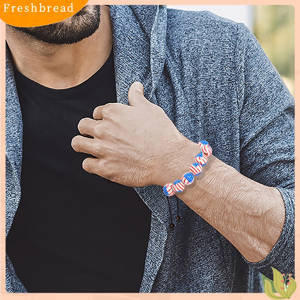 &lt; Freshbread &gt; Unisex Gelang Pola Kreatif Tahan Luntur Kayu Bendera Amerika Hari Kemerdekaan Bertema Gelang Hadiah Ulang Tahun