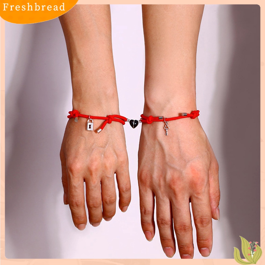 &lt; Freshbread &gt; 1pasang Gelang Couple Lock Pendant Nylon Braided Rope Hadiah Valentines Alloy ic Love Heart Lover Bracelets Untuk Pacaran