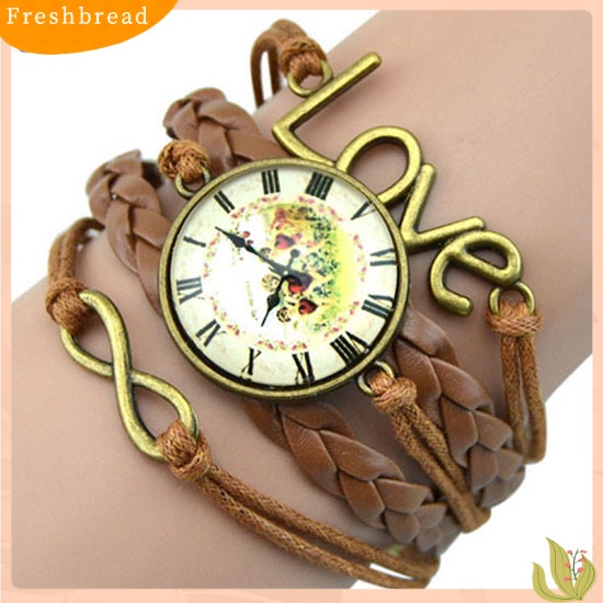 &lt; Freshbread &gt; Infinity Pesona Cinta 8-bentuk Menenun Kulit PU Faux Wrist Watch Bangle Bracelet