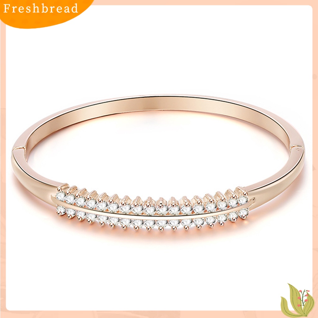 &lt; Freshbread &gt; Wanita Fashion Bulat Lingkaran 2baris Berlian Imitasi Bertatahkan Bangle Perhiasan Hadiah Ulang Tahun