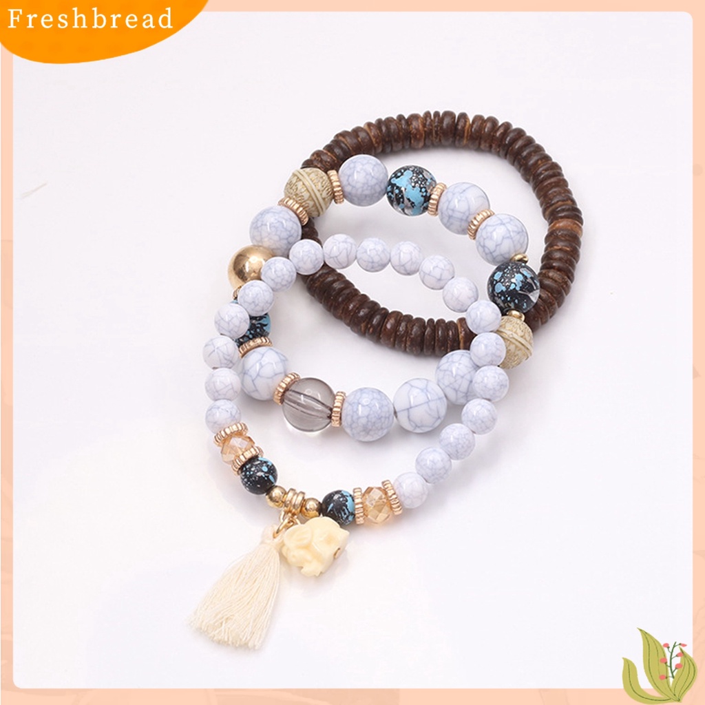 &lt; Freshbread &gt; 3Pcs Manik-Manik Kayu Rumbai Kombinasi Resin Gelang Hadiah Perhiasan Aksesoris