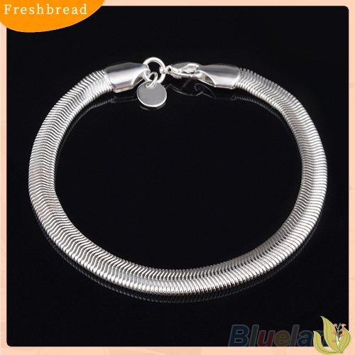 &lt; Freshbread &gt; Unisex Fashion Perak Berlapis 6mm Rantai Ular Lobster Clasp Gelang Bangle Hadiah