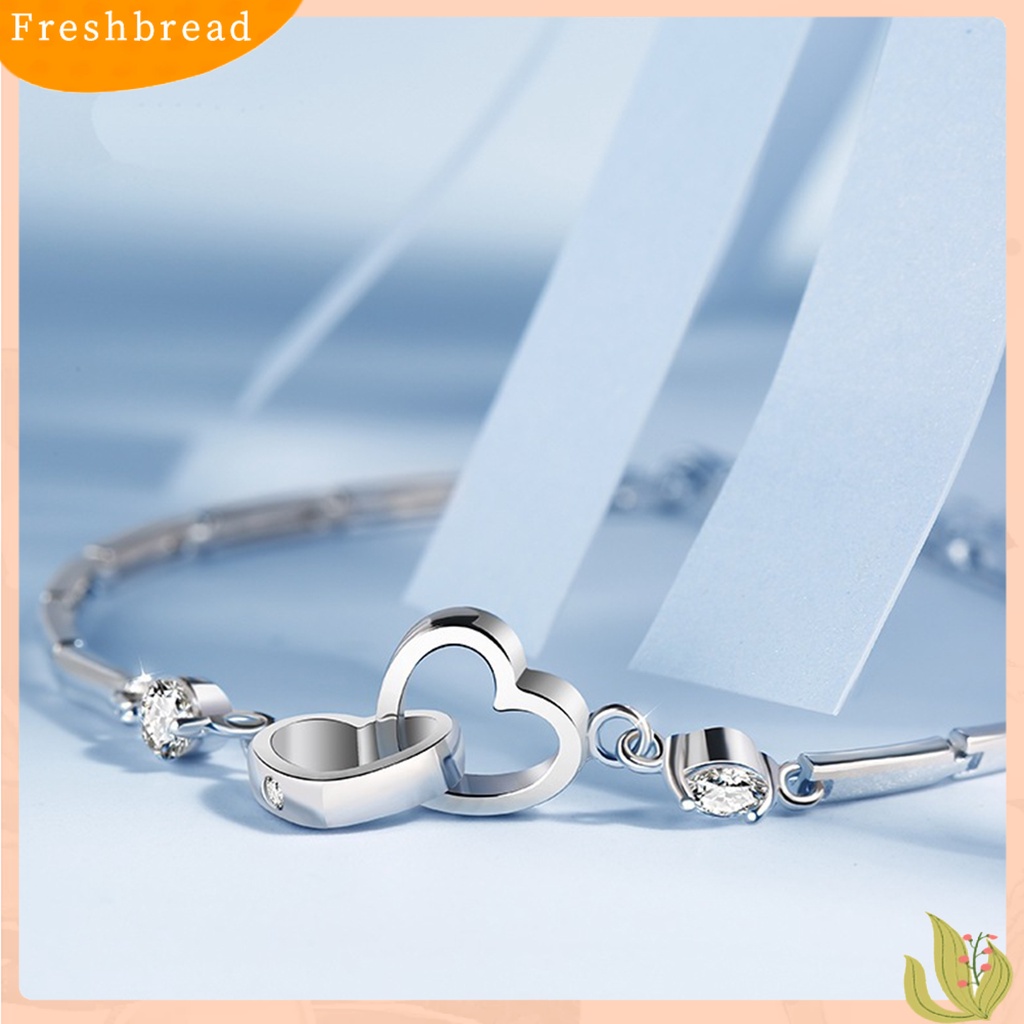 &lt; Freshbread &gt; Gelang Eye-catching Pengerjaan Halus Tembaga Menawan Wanita Rantai Tangan Hati Ganda Untuk Kekasih