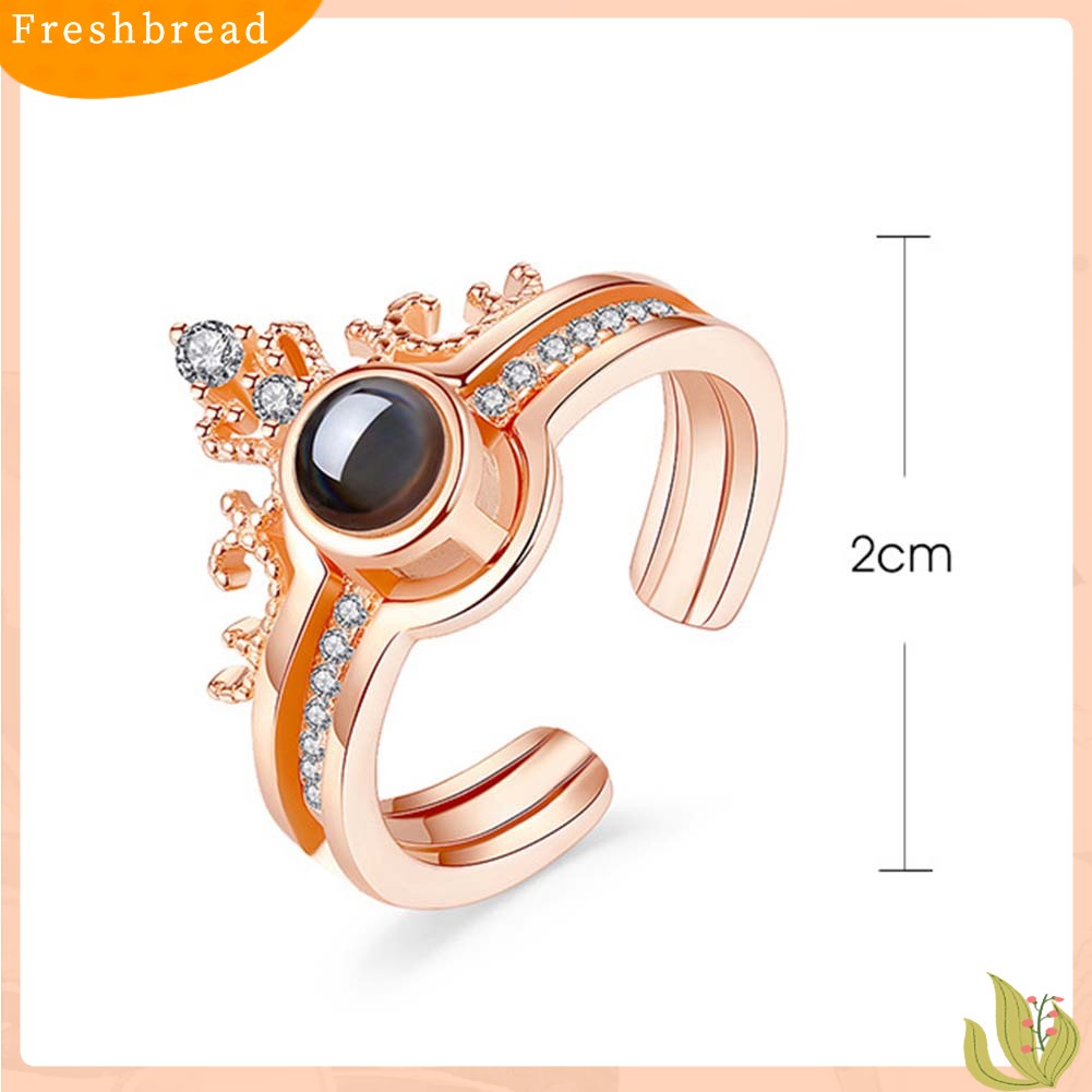 &lt; Freshbread &gt; 2Pcs/Set Wanita 100bahasa I Love You Proyeksi Mahkota Berlian Imitasi Pembukaan Cincin