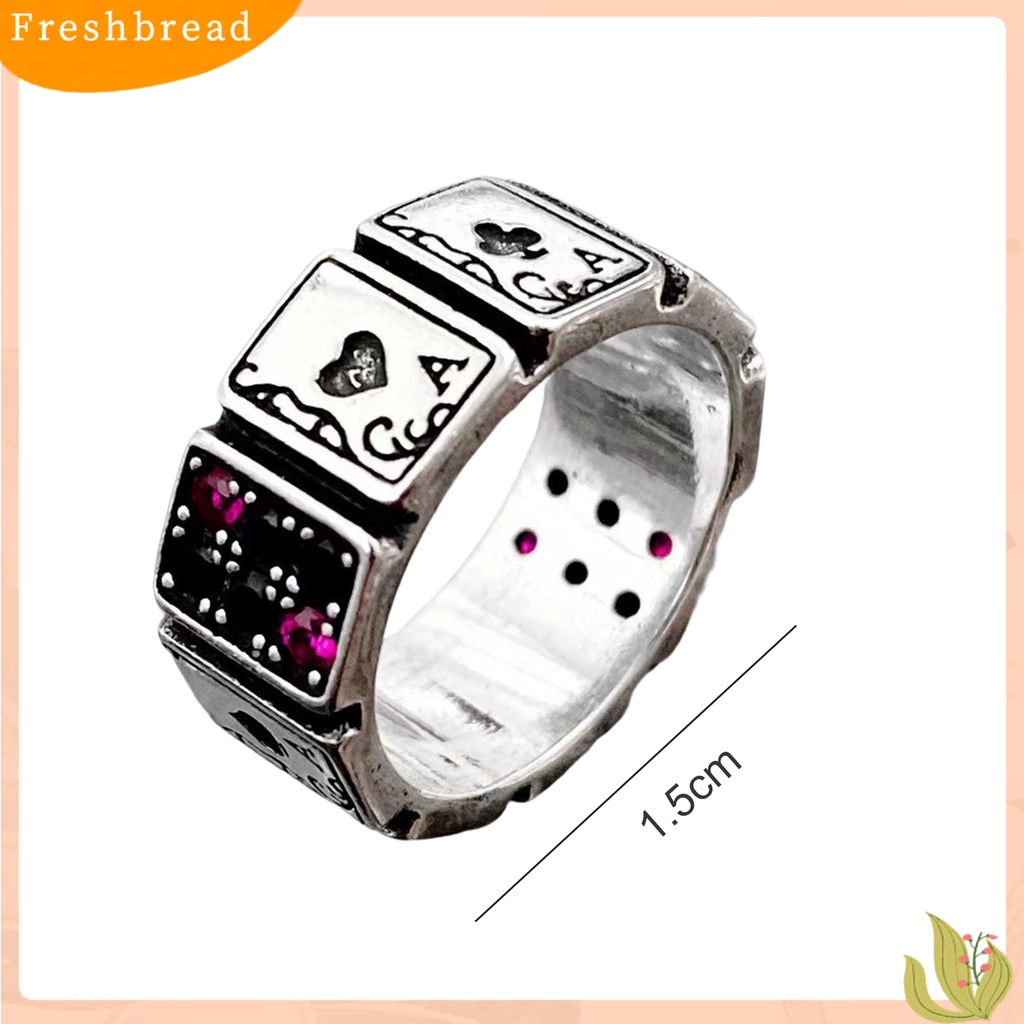 &lt; Freshbread &gt; Cincin Pesta Vintage Cubic Zirconia Berlebihan Pembukaan Yang Dapat Disesuaikan Berdandan Tidak Luntur Bermain Kartu Manset Terbuka Cincin Jari Perhiasan Aksesori