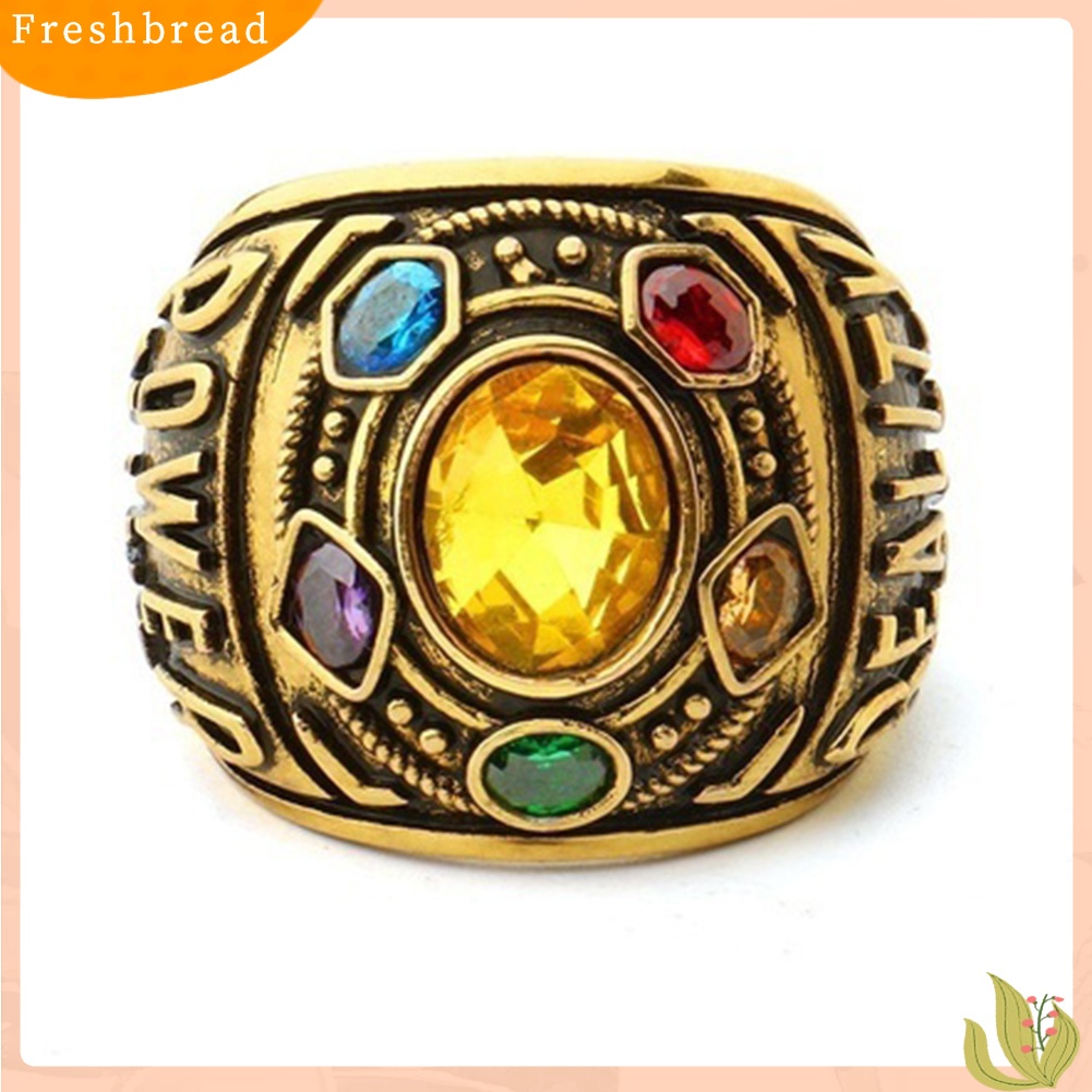 &lt; Freshbread &gt; Pria Keren Perang Tak Terbatas Thanos Band Perhiasan Warna-Warni Power Mind Soul Letters Ring