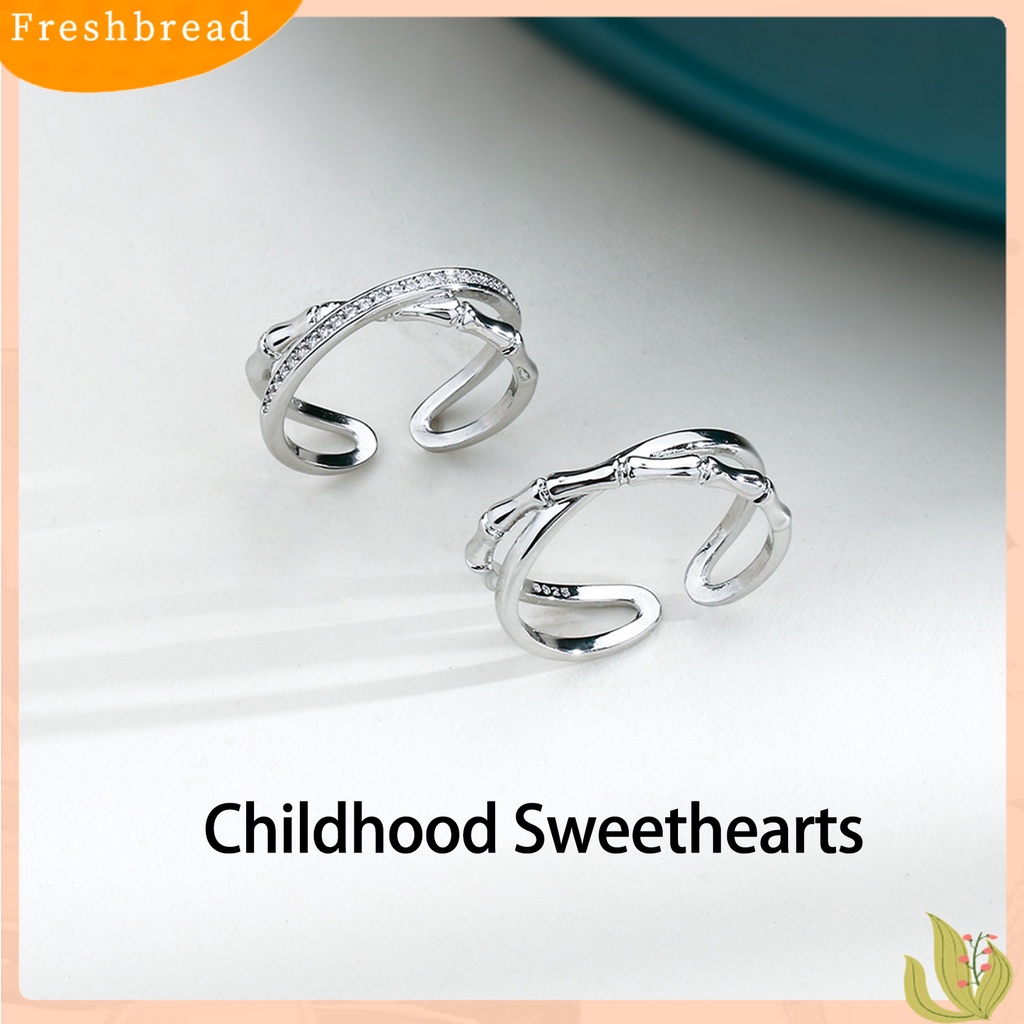 &lt; Freshbread &gt; Cincin Pasangan Pembukaan Silang Sambungan Bambu Gloss Tinggi Berongga Perhiasan Fashion Bling Cubic Zirconia Wanita Pria Finger Ring Untuk Pesta