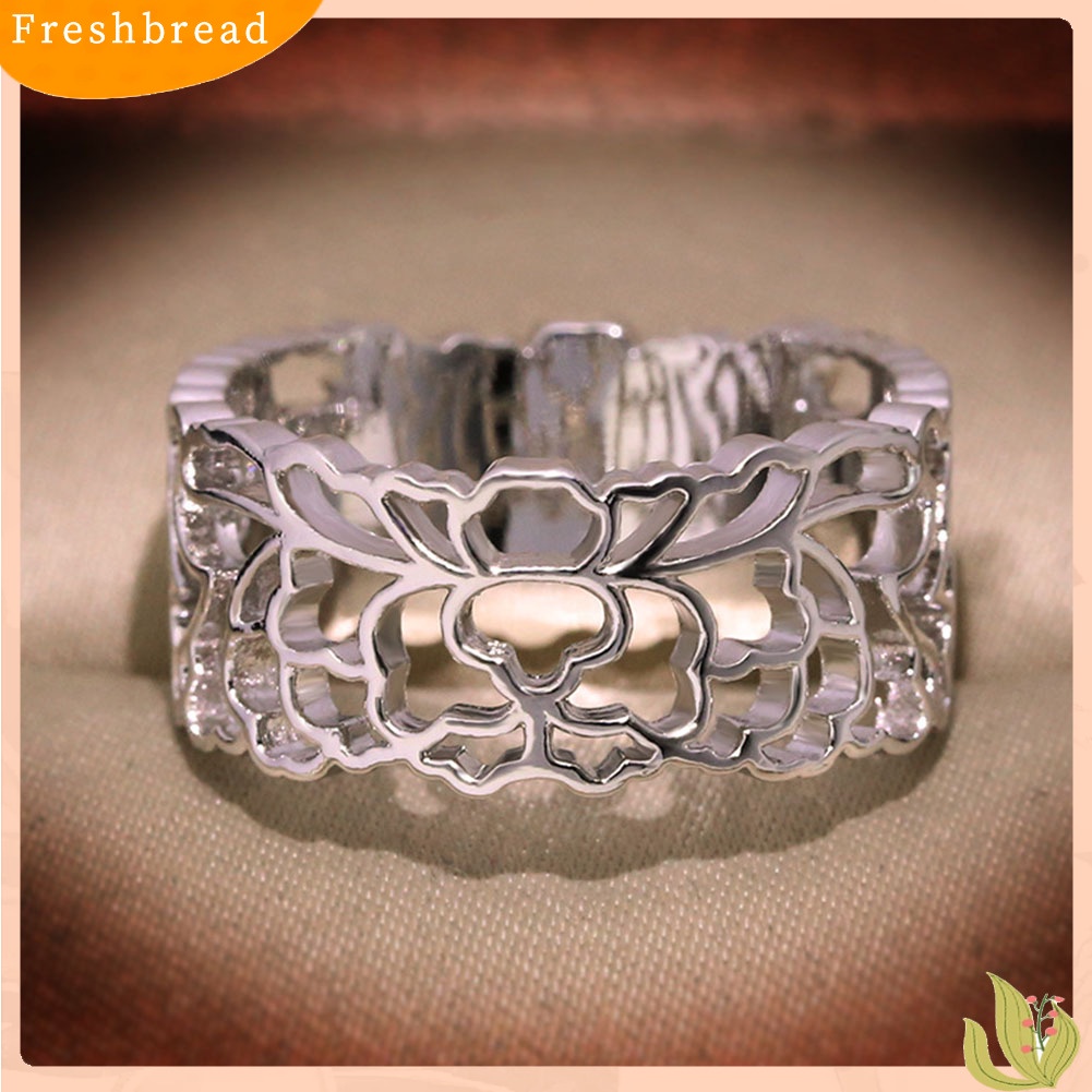 &lt; Freshbread &gt; Vintage Wanita Berongga Bunga Cubic Zirconia Jari Cincin Perhiasan Pesta Pengantin