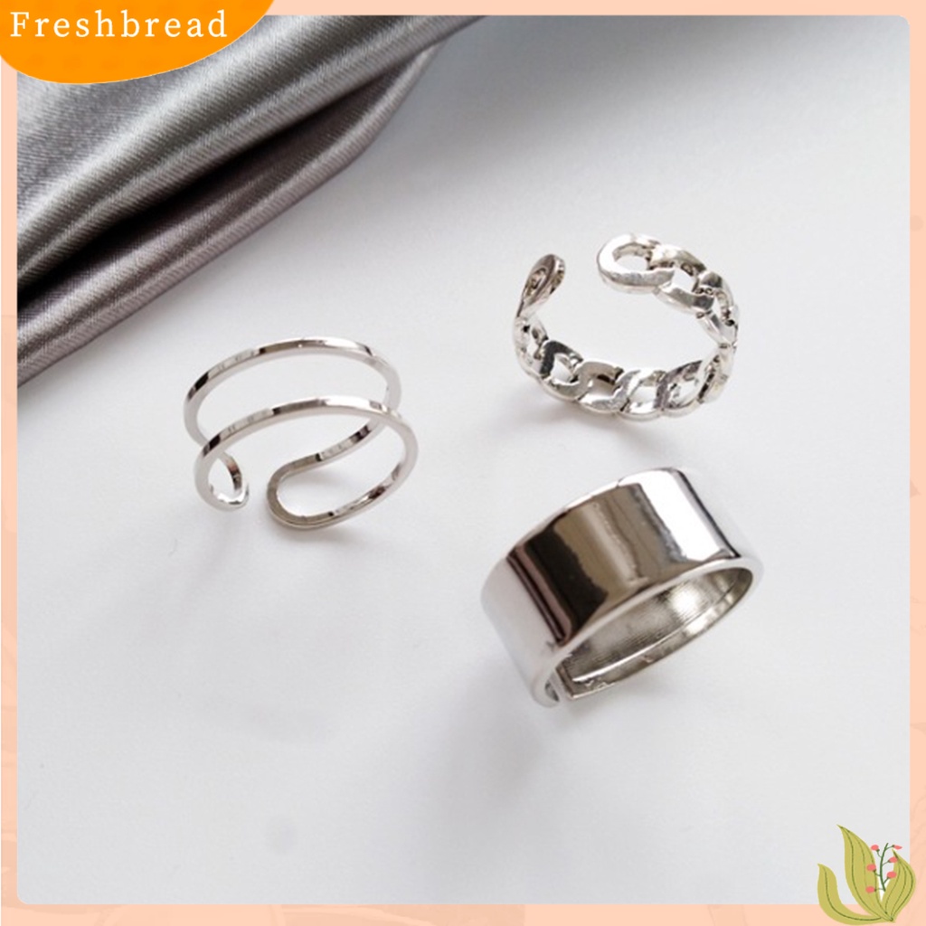 &lt; Freshbread &gt; 3Pcs Cincin Wanita Kepribadian Hip-hop Adjustable Open End Finger Joint Dekorasi