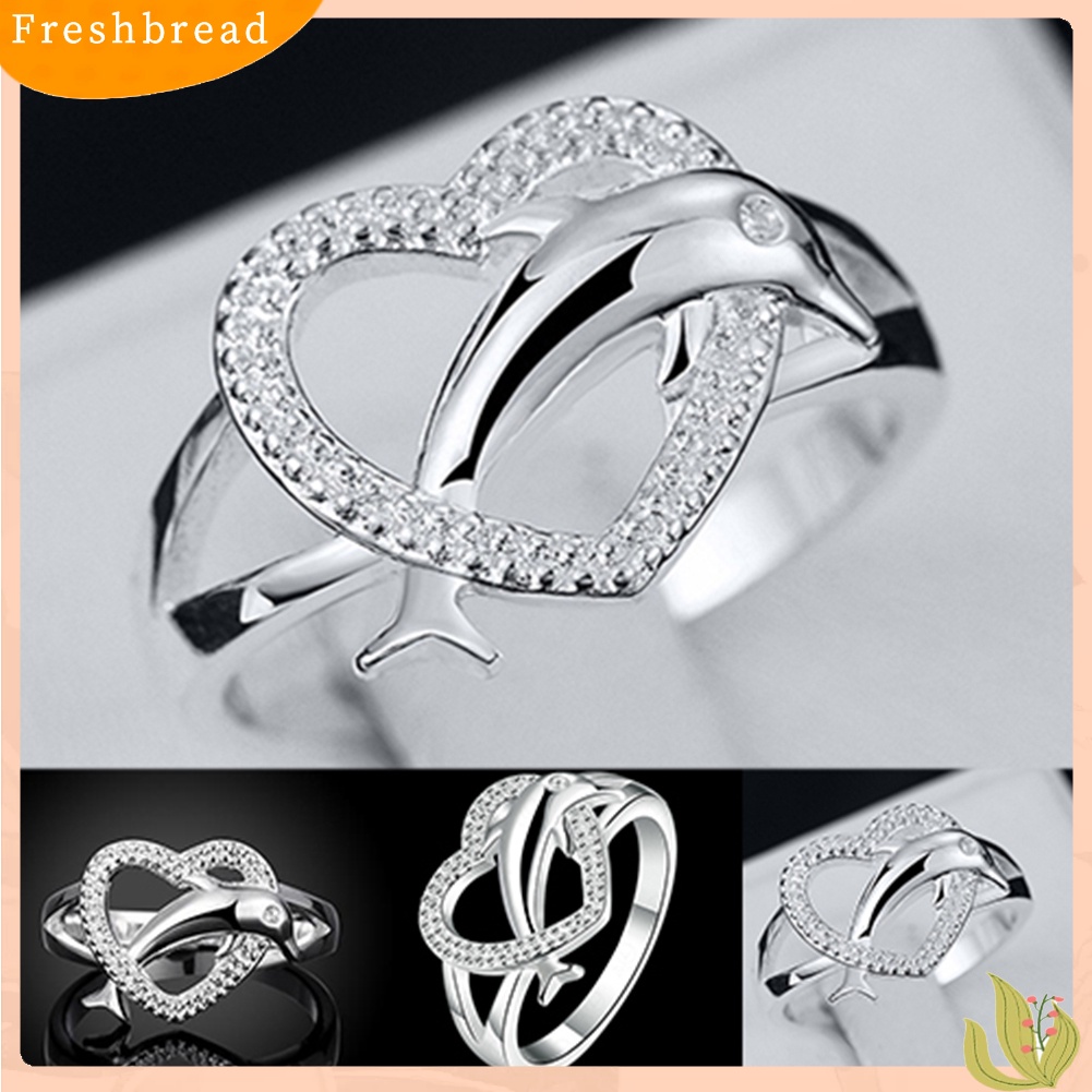 &lt; Freshbread &gt; Perhiasan Cincin Jari Hati Lumba Lumba Lapis Perak925 Wanita Charm Untuk Pesta Prom