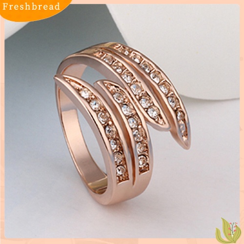 &lt; Freshbread &gt; Fashion Wanita Mewah Rose Gold Disepuh Berlian Imitasi Cincin Perhiasan Pesta Pernikahan