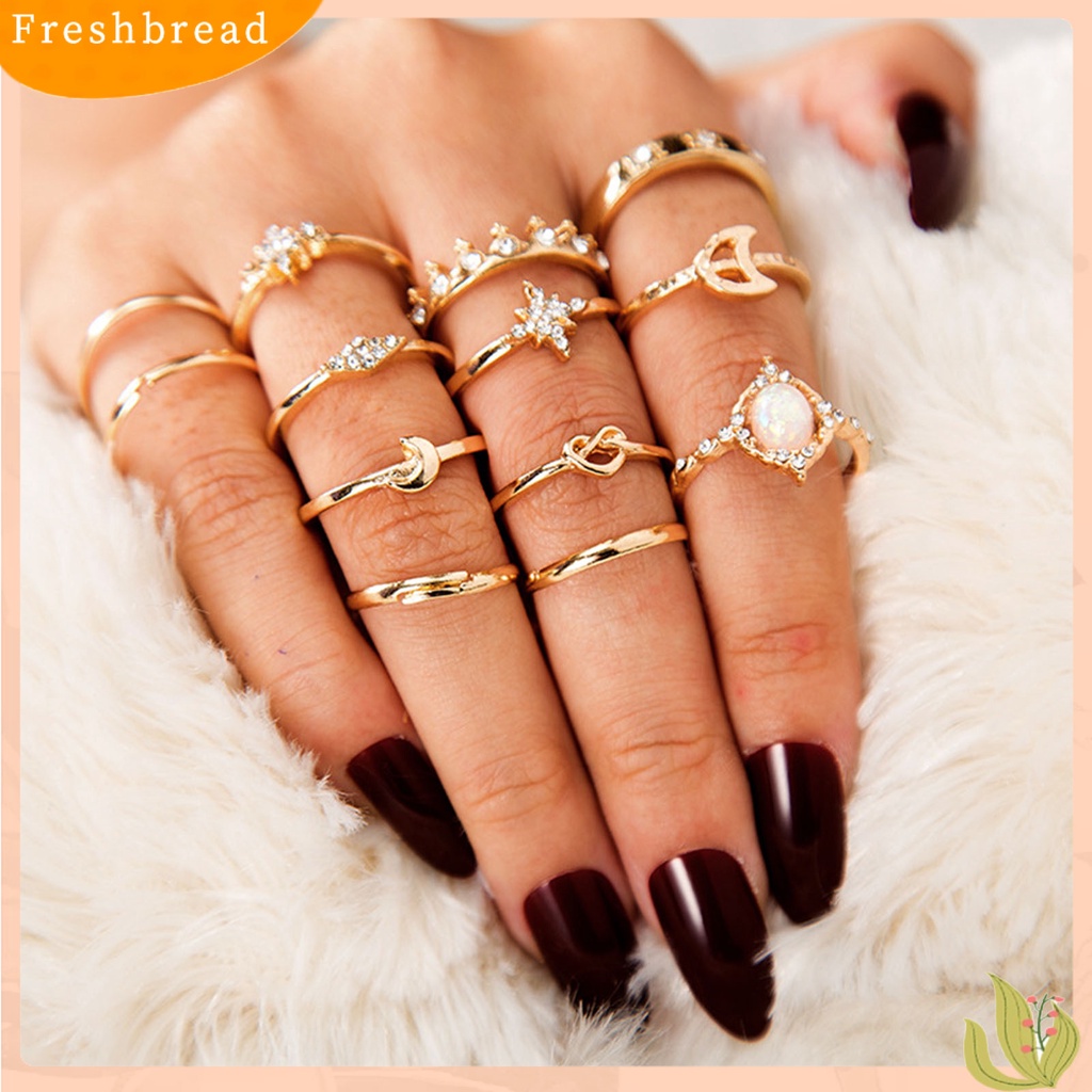 &lt; Freshbread &gt; 13Pcs/Set Cincin Fashion Berlian Imitasi Bersinar Mahkota Bulan Bintang Knuckle Ring Untuk Pesta