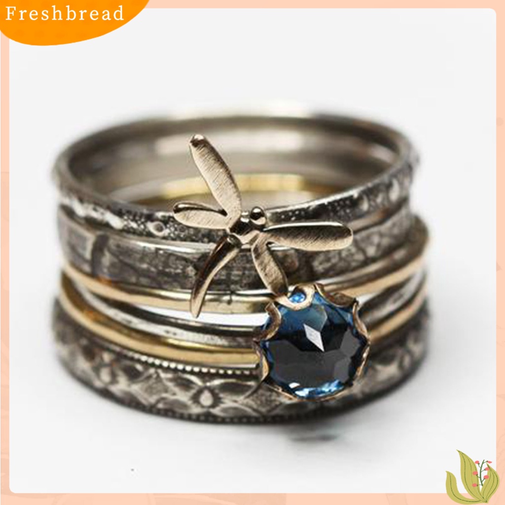 &lt; Freshbread &gt; Cincin Jari Gaya Vintage Multi-layer Anti-Cacat Capung Biru Faux Kristal Engagement Ring Untuk Pacaran