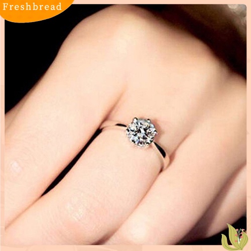 &lt; Freshbread &gt; Perhiasan Cincin Tunangan Kawin Zirkon Bulat Besar Berlapis Perak Wanita Mewah