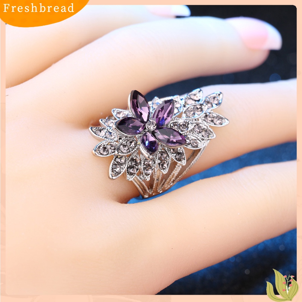 &lt; Freshbread &gt; Mempesona Berongga Bunga Cubic Zirconia Bertatahkan Jari Cincin Wanita Perhiasan Hadiah