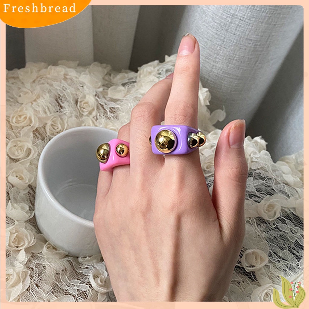 &lt; Freshbread &gt; Cincin Jari Geometris Trendy Wanita Semua Cocok Dengan Cincin Bola Logam Untuk Pesta