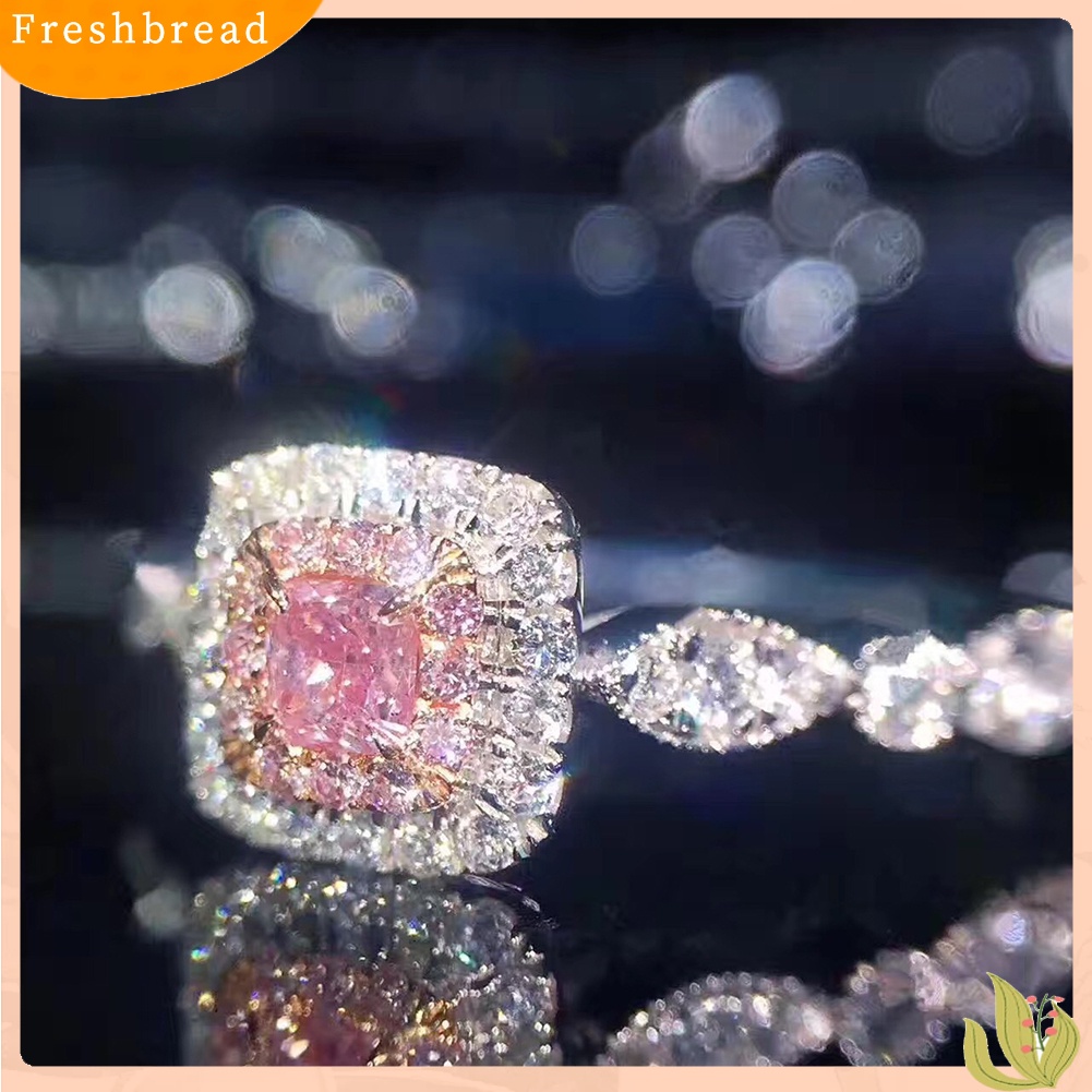 &lt; Freshbread &gt; Wanita Mewah Merah Muda Buatan Batu Permata Cincin Putri Istana Gaya Jari Perhiasan