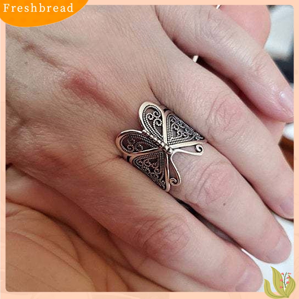 &lt; Freshbread &gt; Wanita Cincin Butterfly Adjustable Perhiasan Ukiran Fashion Penampilan Cincin Jari Untuk Pacaran