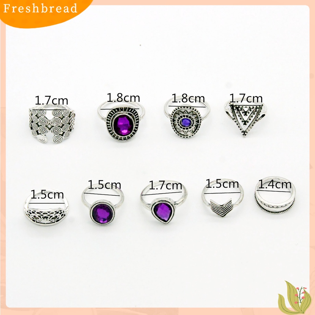 &lt; Freshbread &gt; 9Pcs/set Water Drop Stackable Knuckle Rings Alloy Bohemia Ungu Permata Imitasi Jari Rings Perhiasan Aksesori