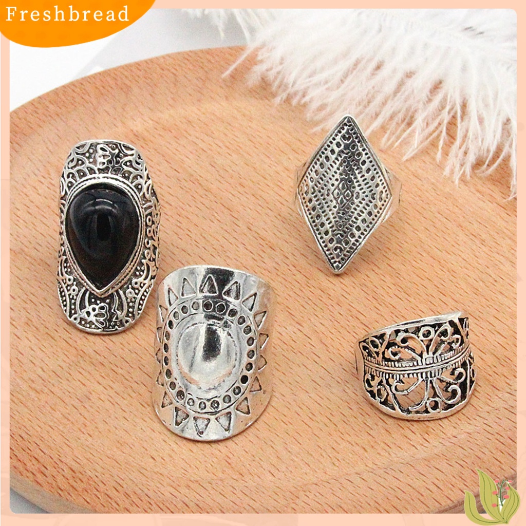 &lt; Freshbread &gt; 4Pcs/Set Cincin Unisex Gaya Bohemian Tahan Aus Cincin Fidget Ringan Super Cool Untuk Pesta