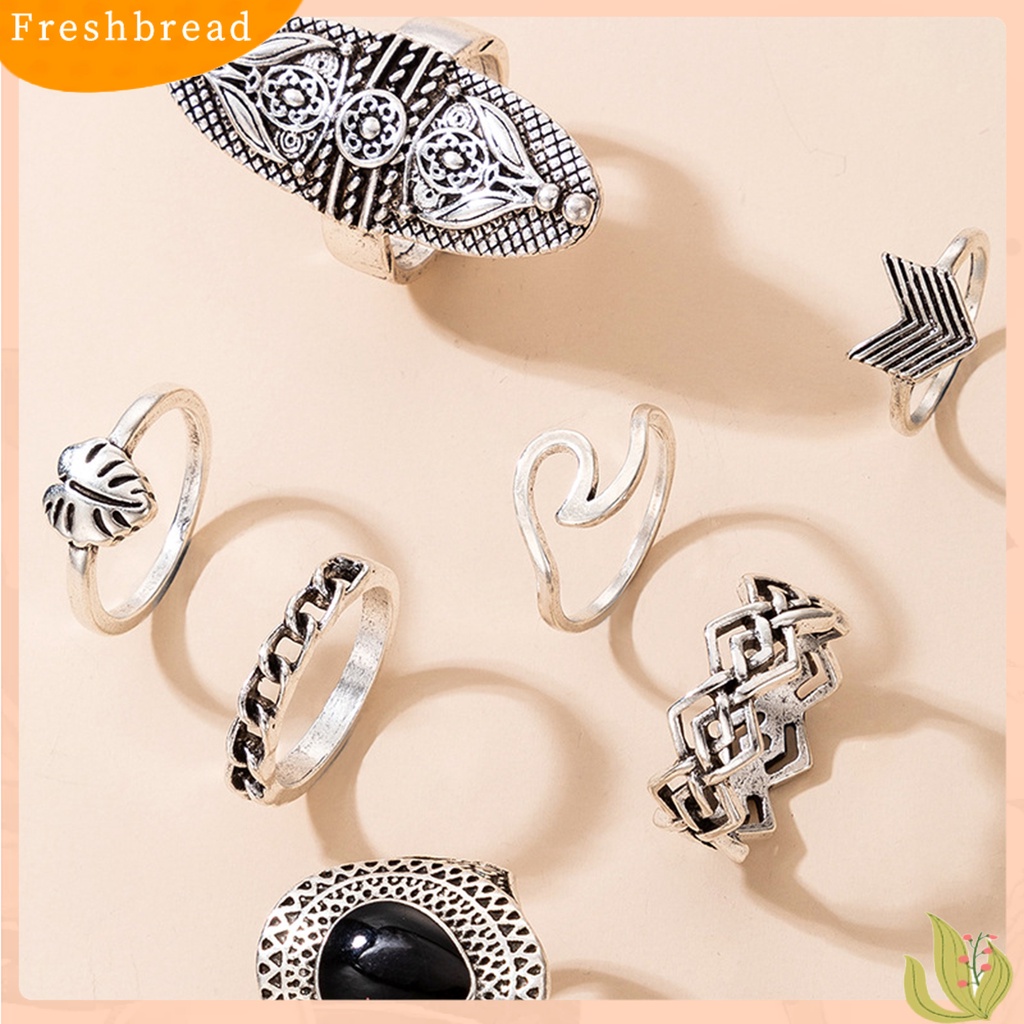 &lt; Freshbread &gt; 7Pcs Cincin Bohemian Wanita Anti Tarnish Geometris Permata Imitasi Jari Cincin Set Perhiasan Untuk Pesta