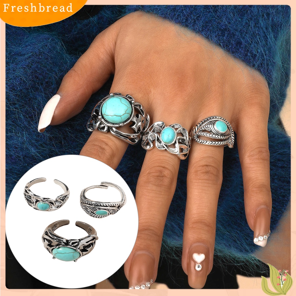 &lt; Freshbread &gt; 3Pcs Cincin Jari Wanita Adjustable Aksesoris Tahan Aus Cincin Terbuka Mata Kucing Untuk Pesta Malam