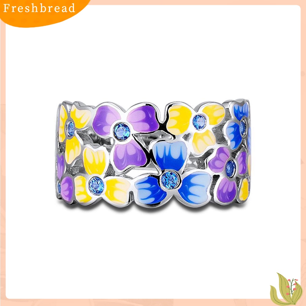 &lt; Freshbread &gt; Wanita Berlian Imitasi Hias Bunga Jari Cincin Fashion Enamel Pesta Perhiasan Hadiah