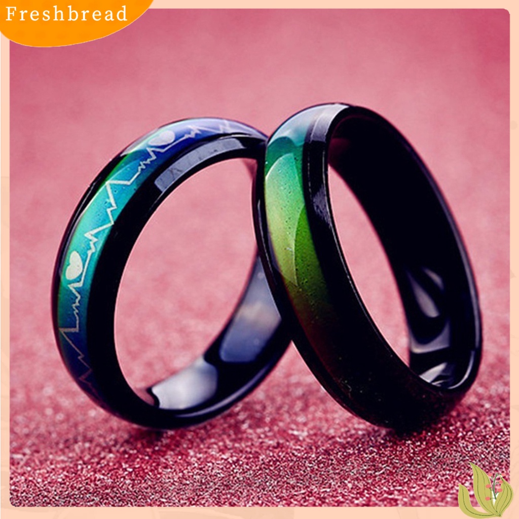 &lt; Freshbread &gt; Cincin Motif Print Cincin Pasangan Bulat Unisex Bahan Stainless Steel Gaya Untuk Pacaran