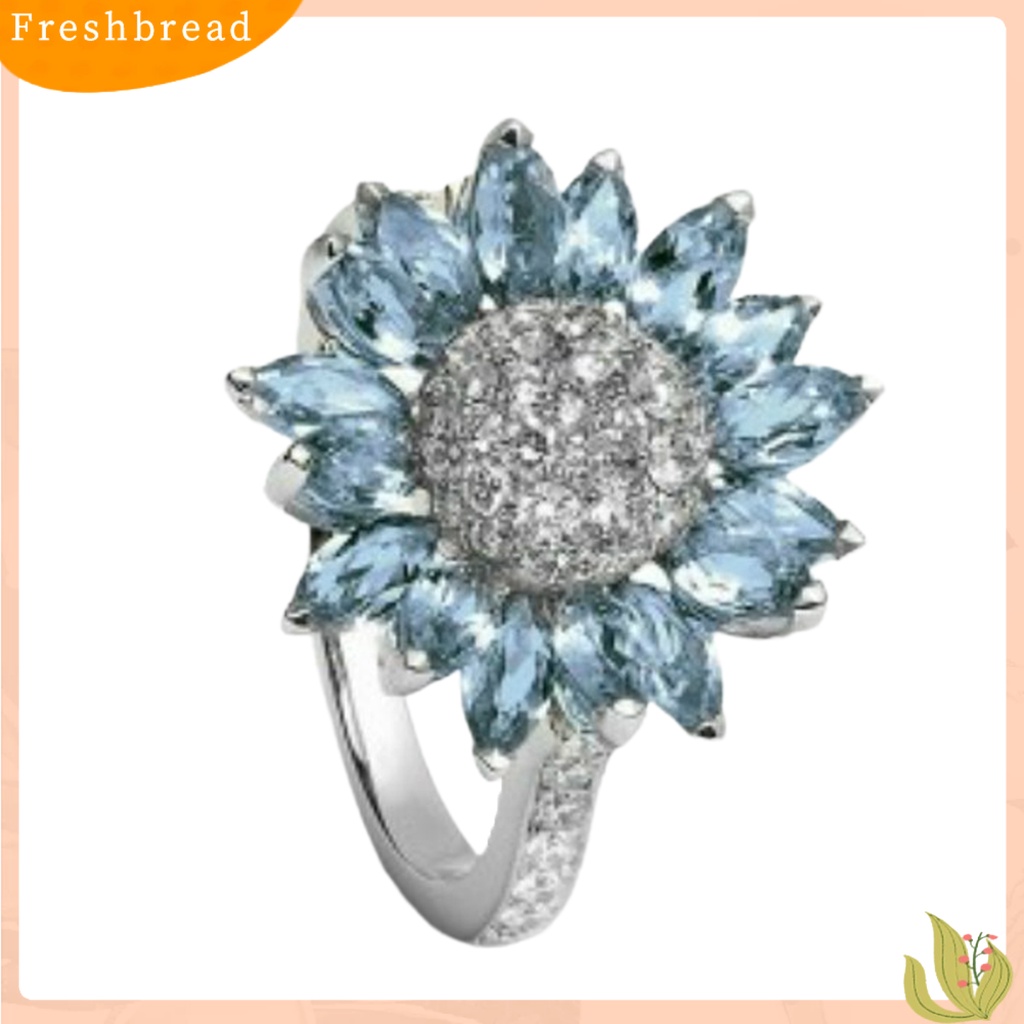 &lt; Freshbread &gt; Women Ring Bridal Shiny Cubic Zirconia Hias Sparkling Geometri Dekorasi Putih Aquamarine Bentuk Bunga Matahari Pernikahan Pertunangan Cincin Perhiasan Untuk Pacar