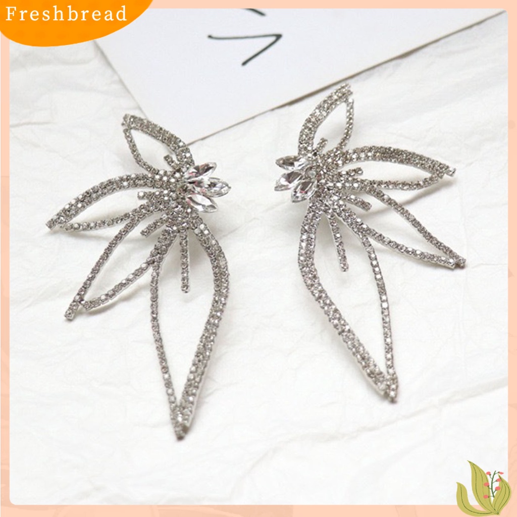 &lt; Freshbread &gt; 1pasang Berlian Imitasi Bersinar Tindik Stud Earrings Berlebihan Bentuk Bunga Lady Earrings Perhiasan Aksesoris