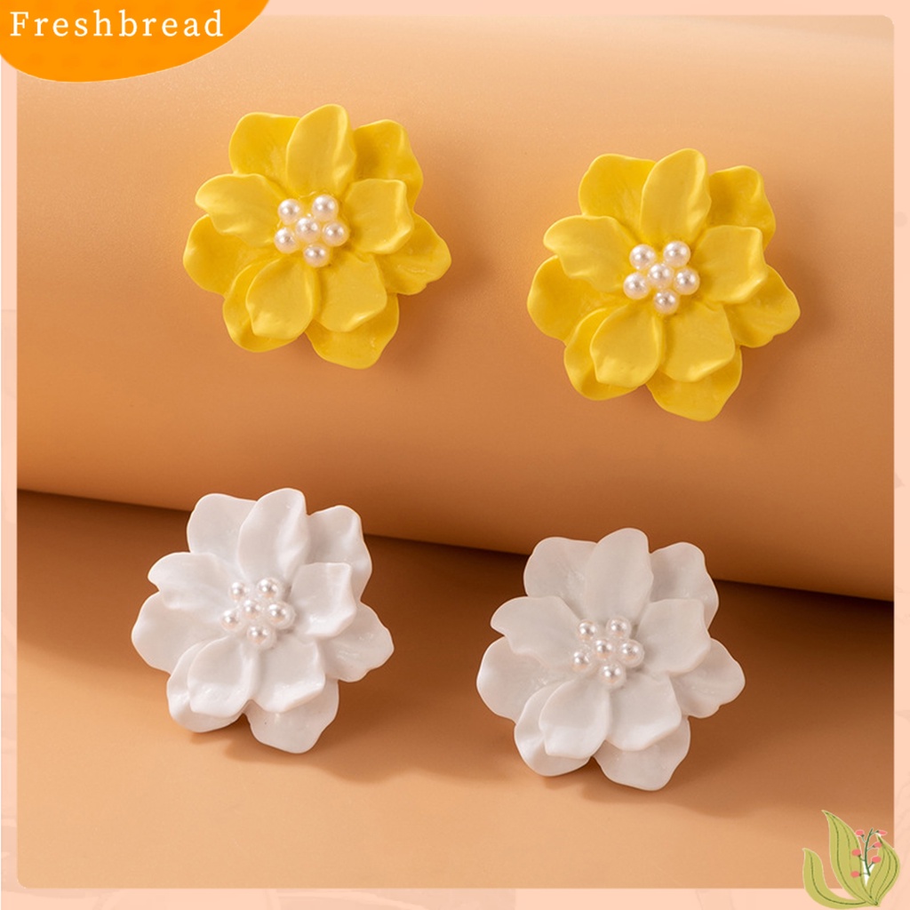 &lt; Freshbread &gt; 1pasang Anting Tusuk Anti Alergi Hias Temperamen Indah Hiperbole Bunga Anting Mutiara Imitasi Untuk Pacaran