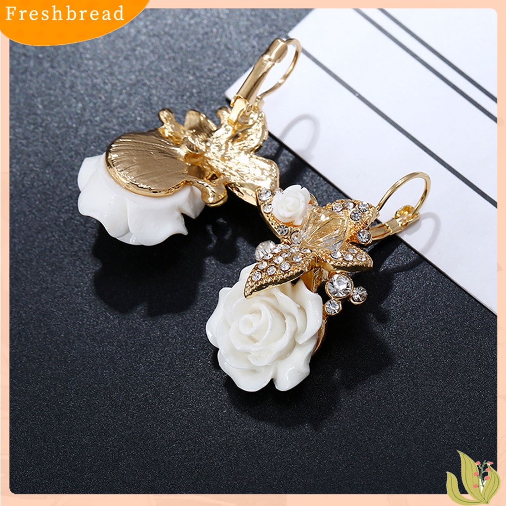 < Freshbread > 1pasang Anting Wanita Bunga Berlian Imitasi Vintage Electroplating Anting Gesper Telinga Tahan Lama Untuk Pernikahan