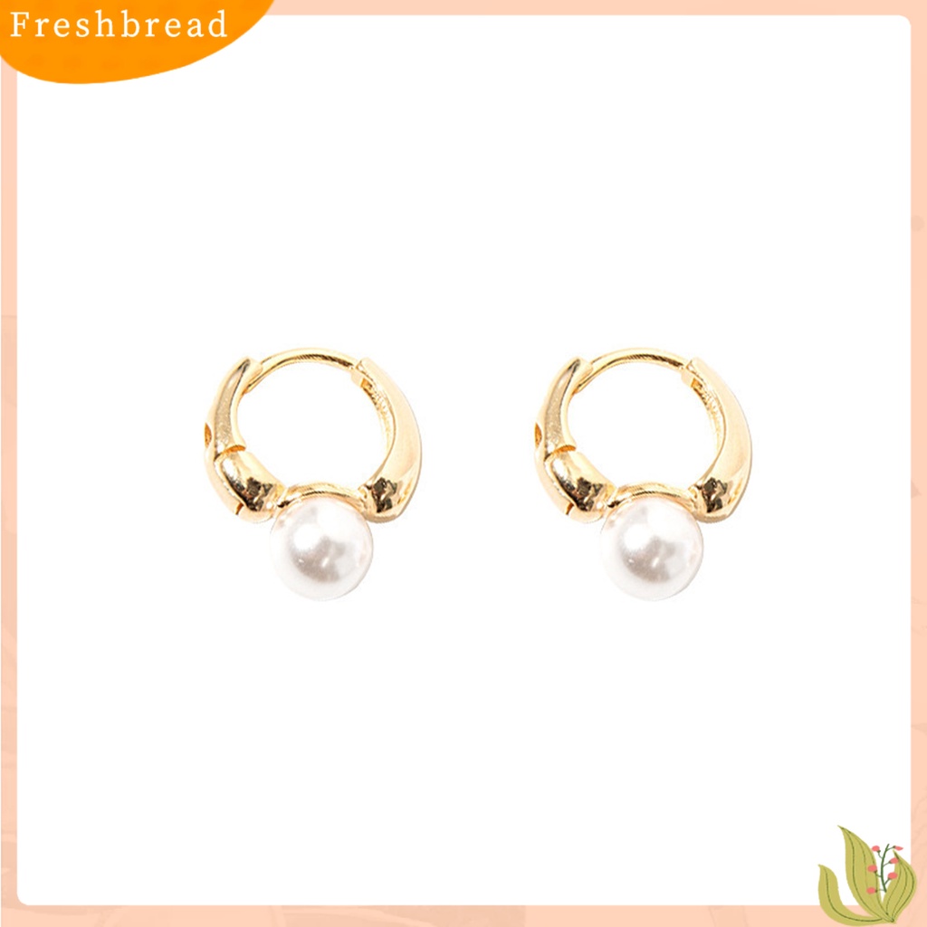 &lt; Freshbread &gt; 1pasang Drop Earrings Temperamen Retro Mutiara Imitasi Electroplating Piercing Dekorasi Perhiasan Ear Clasp Hoop Earrings Aksesoris Pakaian