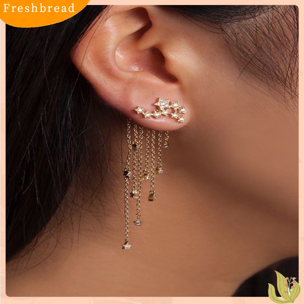 &lt; Freshbread &gt; Fashion Bintang Rumbai Menjuntai Telinga Jaket Wanita Perhiasan Cocktail Banquet Earrings