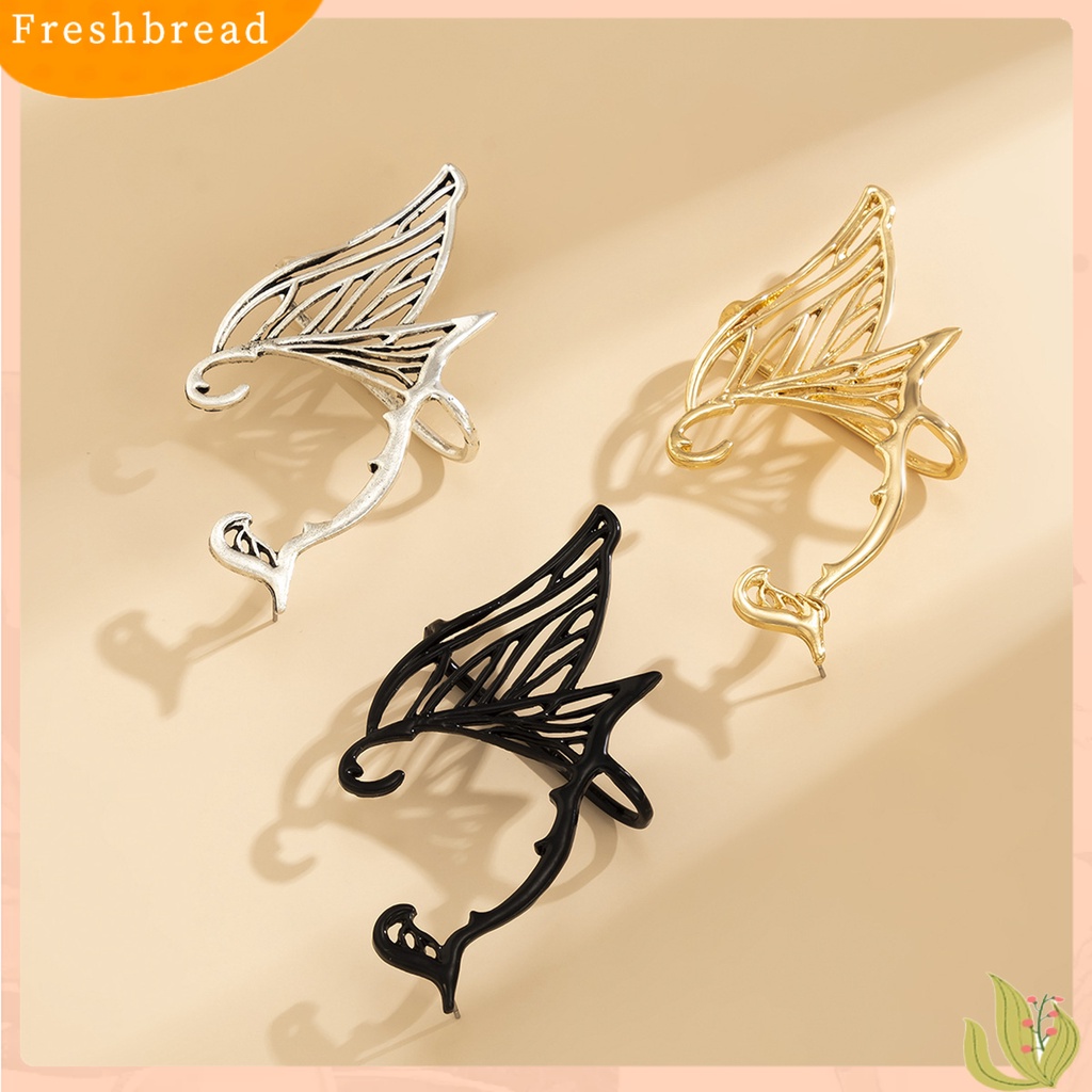 &lt; Freshbread &gt; 1Pc Klip Anting Bentuk Sayap Elf Dekorasi Timbul Alloy Vintage Alloy Metal Elf Dragon Earrings Hadiah