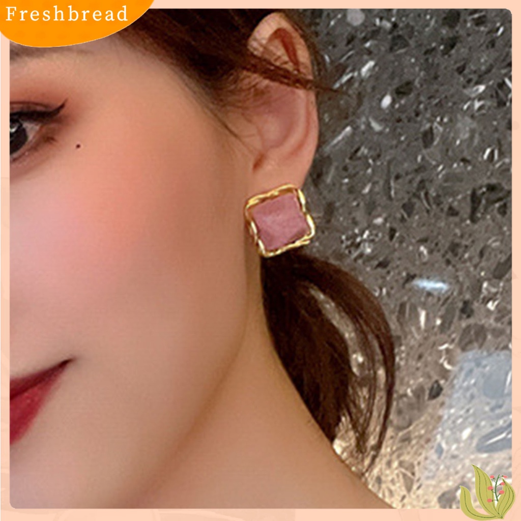 &lt; Freshbread &gt; 1pasang Ear Studs Square Anggun Temperamen Alloy Wanita Elegan Anting Tusuk Untuk Perjamuan