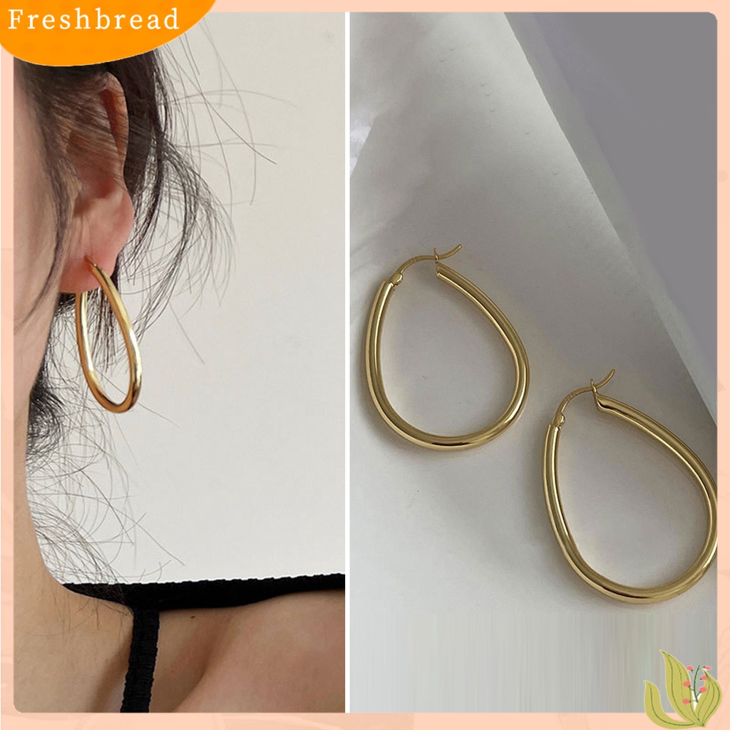 &lt; Freshbread &gt; 1pasang Drop Anting Berlebihan Berongga Besar Tetesan Air Dipoles Warna Emas Perak Wanita Anting Perhiasan Fashion