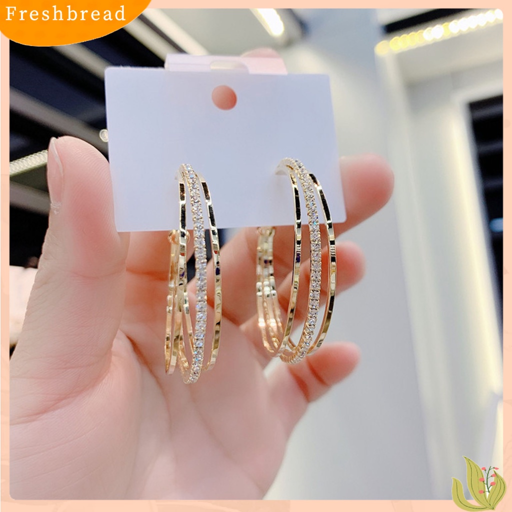 &lt; Freshbread &gt; 1pasang Anting Lady Bulat Berlian Imitasi Portable Anting Menjuntai Anti Cacat Untuk Kerja