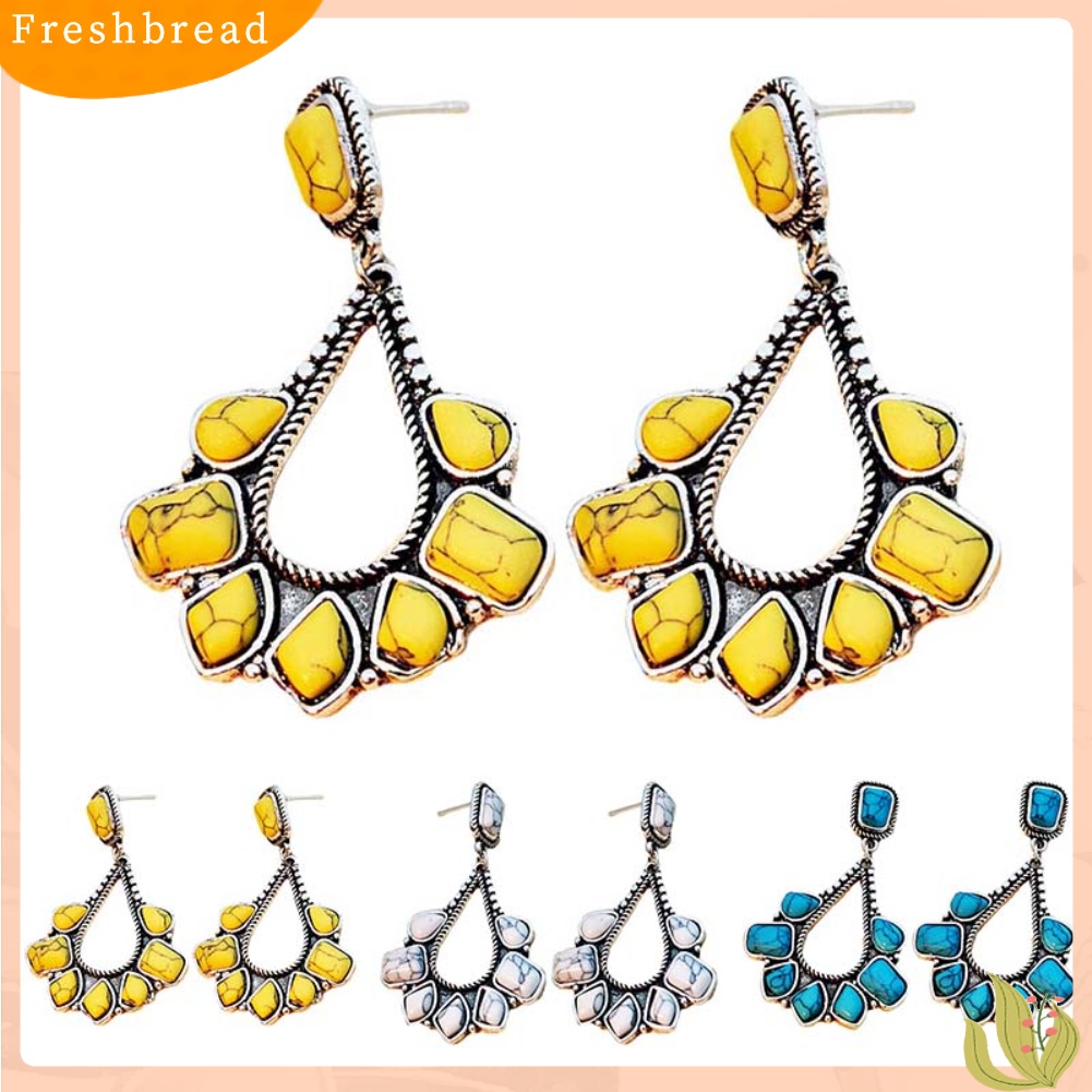 &lt; Freshbread &gt; Ladies Faux Turquoise Hias Teardrop Drop Stud Anting Pernyataan Perhiasan Hadiah