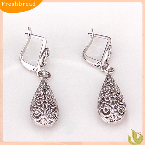 &lt; Freshbread &gt; Wanita Fashion Berlapis Emas Berongga Teardrop Pesta Cocktail Menjuntai Drop Earrings