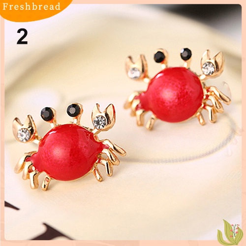 &lt; Freshbread &gt; Wanita Kehidupan Laut Kepiting Berlian Imitasi Ear Studs Golden Alloy Earrings Fashion Jewelry