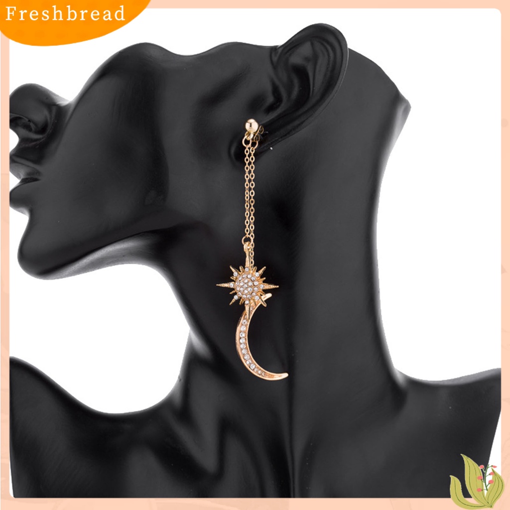 &lt; Freshbread &gt; 1pasang Anting Menjuntai Bulan Bintang Perhiasan Berlian Imitasi Berkilau Electroplating Stud Earrings Untuk Pakaian Sehari-Hari