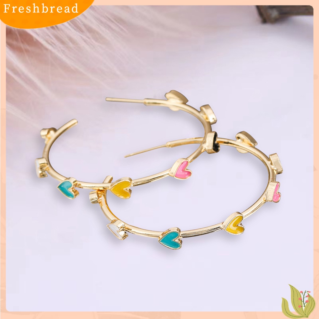 &lt; Freshbread &gt; 1pasang Anting Hoop Berbentuk C Geometris Hypoallergenic Warna-Warni Berbentuk Hati Anting Pejantan Fashion Perhiasan