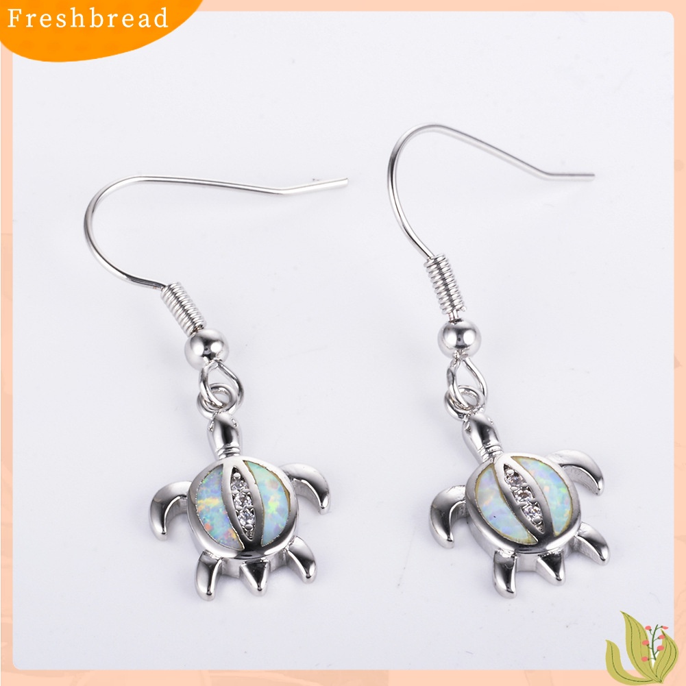 &lt; Freshbread &gt; Lucu Wanita Faux Opal Berlian Imitasi Hias Turtle Menjuntai Kait Anting Perhiasan Hadiah