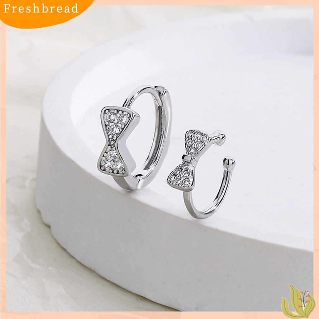 &lt; Freshbread &gt; 1Pc Ear Clip Bow Rhinestones Jewelry Anting Gaya Perancis Bersinar Untuk Pesta Perjamuan Pernikahan Prom