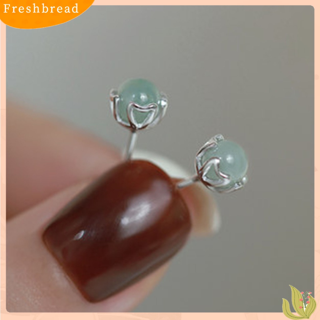 &lt; Freshbread &gt; 1pasang Ear Studs Shiny Imitasi Jade Inlay Ear Decoration Fashion Jewelry Piercing Studs Earring Wanita Perhiasan Hadiah Hadiah Hadiah Natal