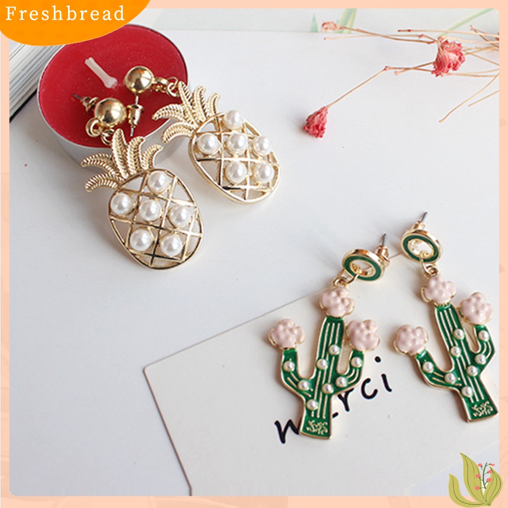 &lt; Freshbread &gt; Kartun Nanas Pohon Kelapa Kaktus Liontin Anting Wanita Ear Studs Jewelry