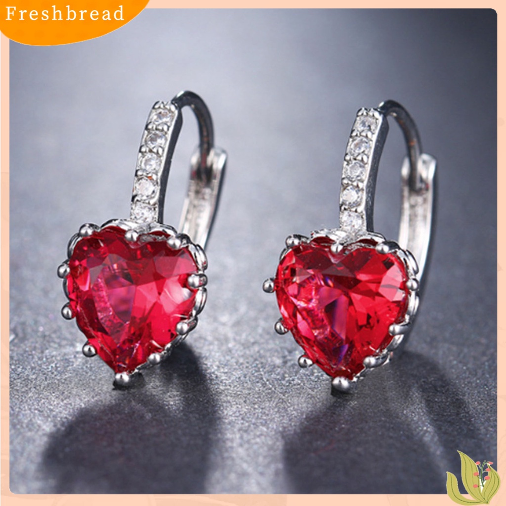 &lt; Freshbread &gt; 1pasang Anting Bulat Tembaga Romantis Mewah Berbentuk Hati Cubic Zirconia Hoop Earrings Perhiasan Pesta