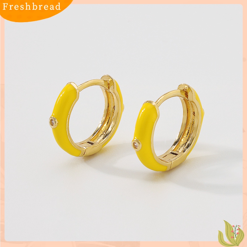 &lt; Freshbread &gt; 1pasang Anting Huggie Wanita Bentuk Bulat Epoxy Warna Manis Anting Lady Anti Cacat Portabel Untuk Hadiah