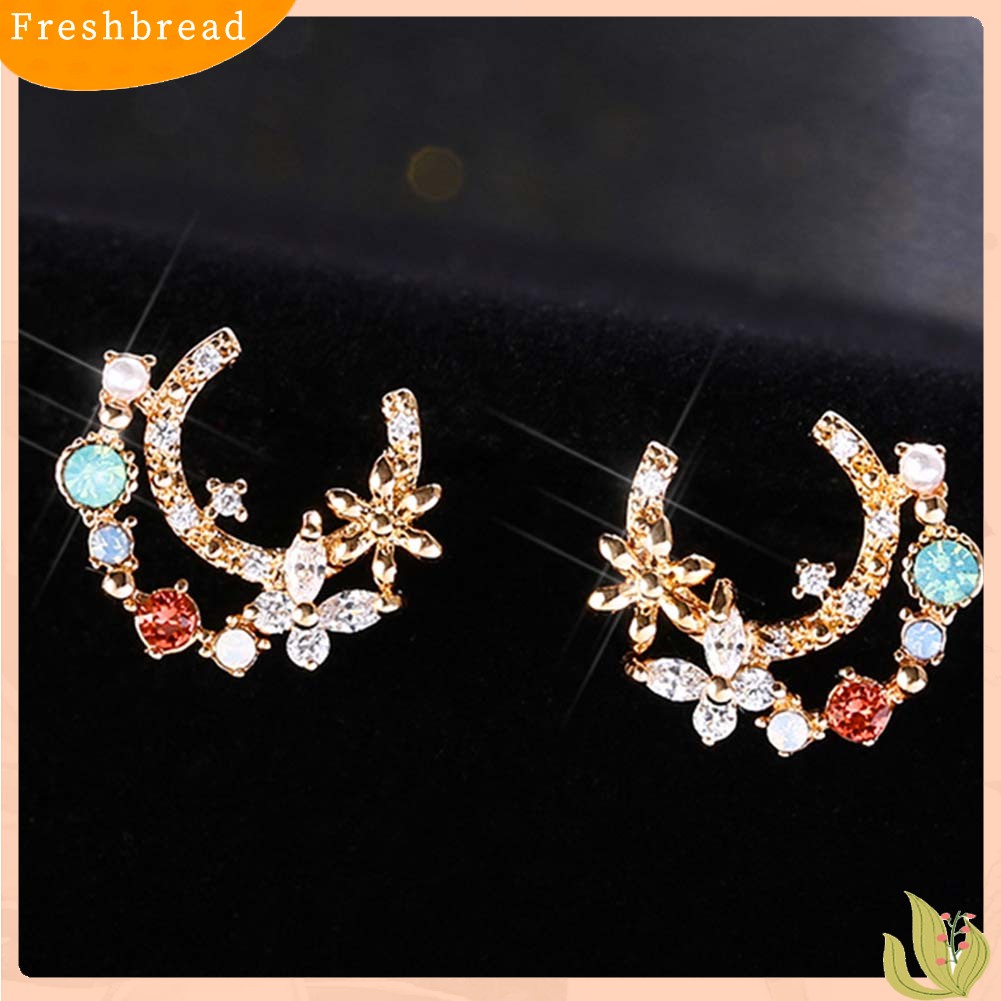 < Freshbread > Wanita Manis Berlian Imitasi Bunga Lingkaran Hati Menjuntai Telinga Stud Anting Perhiasan Hadiah